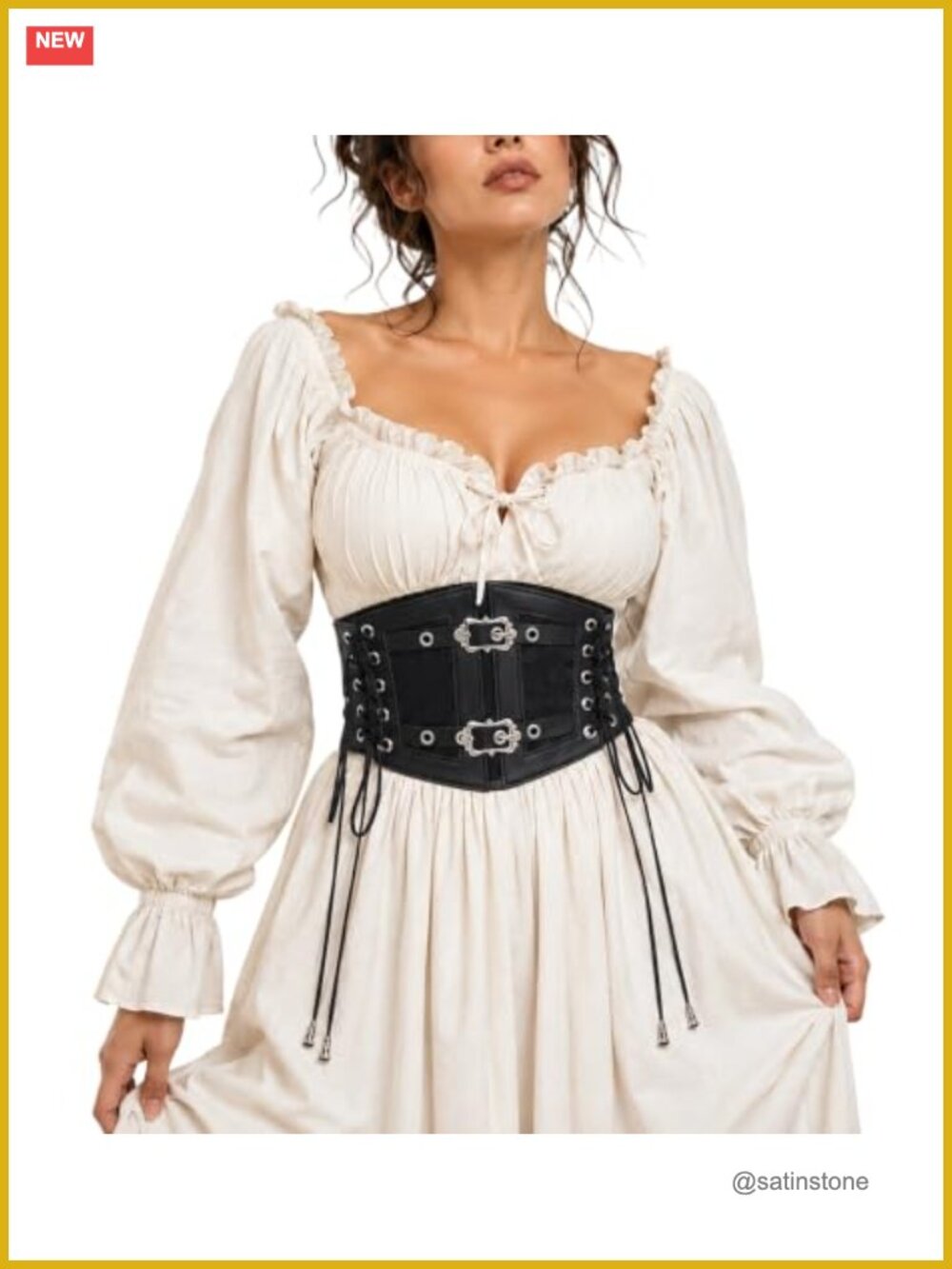 Women Gothic Corset Belt PU Leather Waist Cincher Lace Up Renaissance Costume